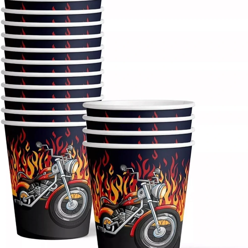 Motorcycle Biker Birthday Party Supplies Set Plates Napkins Cups Tableware Kit